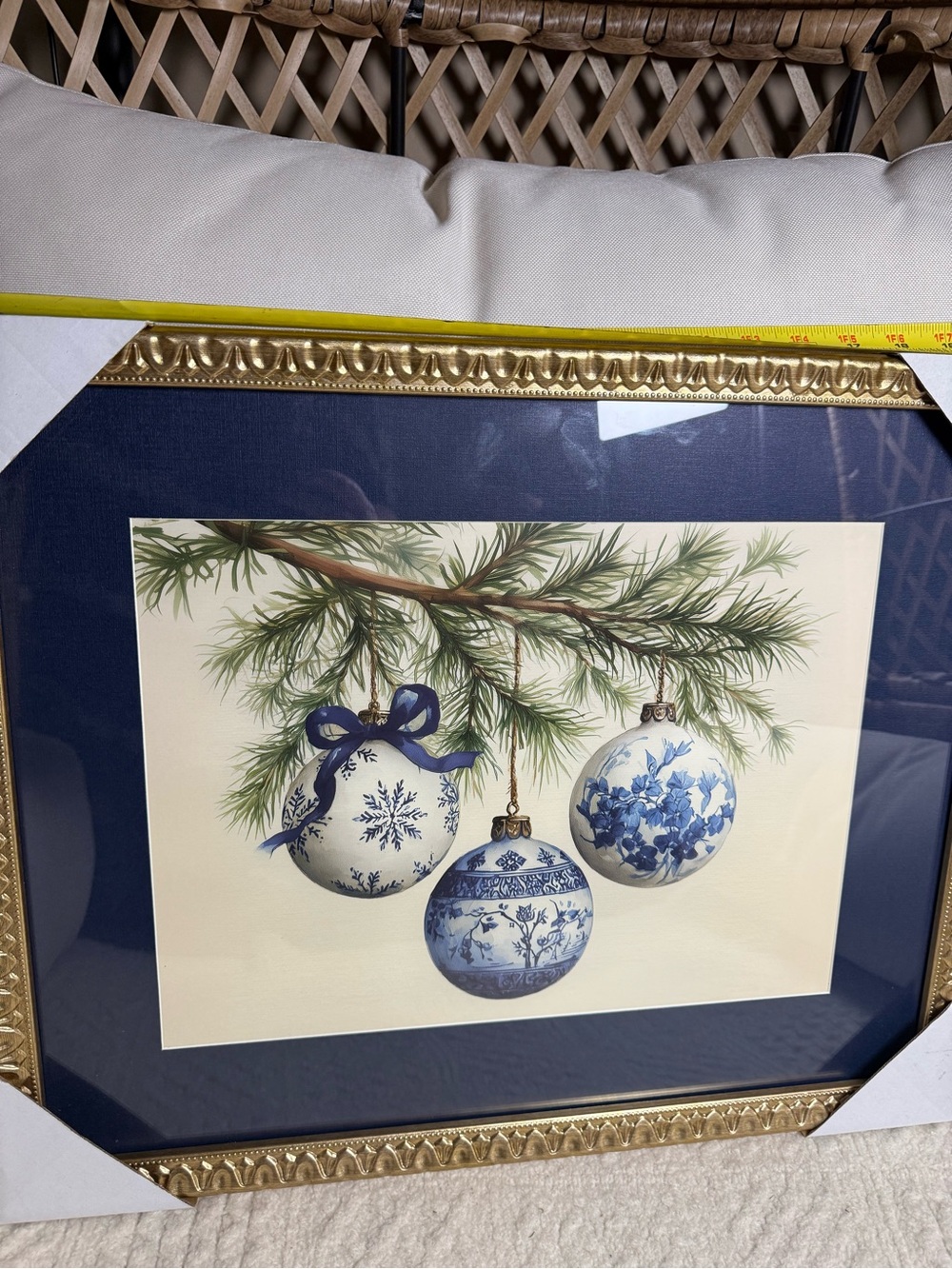 Holiday Blue and White Ornament Wall Art Print - viral Christmas